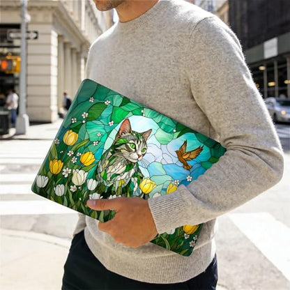 for MacBook Air 13 Inch Release 2018/2020 Model A1932 A2179 A2337 Black Computer Case,Novelty Premium Pattern Hardshell Laptop Case Tulip Meadow Stained Glass Feline - color: Tulip Meadow Stained Glass Feline, size: A1932/A2179/A2337(13 inch)-Black