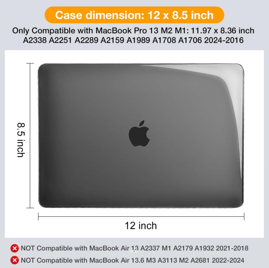 MOSISO Compatible with MacBook Pro 13 inch Case M2 M1 2026 2025 2024-2016 | A2338 A2251 A2289 A2159 A1989 A1708 A1706, Plastic Hard Shell&Keyboard Cover&Screen Film&Storage Bag, Crystal Black - color: Crystal Black