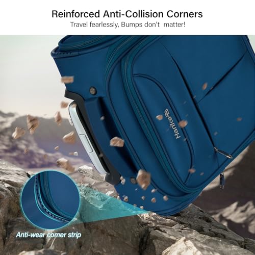 Hanke Underseat Carry On Luggage with Wheels, Lightweight Small Suitcase Airline Approved 16 Inch Softside Personal Item Travel Bag for Women Men, Compact Under Seat Luggage with Spinner Wheels.(Blue) - color: Blue
