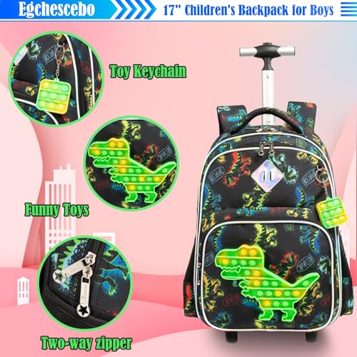 Kids Rolling Dinosaur Backpack for Boys Luggage Suitcase With Wheels Trolley Wheeled POP Roller Backpacks for Elementary Travel School Bags 17" 3PCS Toy Backpack With Lunch Box Green - color: 041123-konglong