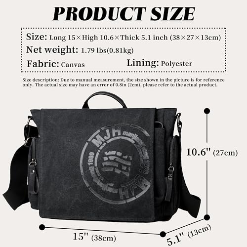 FSD.WG Satchel Messenger Bag for Men Canvas,Travel Shoulder bag 13.5" Laptop Bags - color: Black25