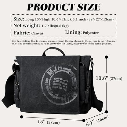 FSD.WG Satchel Messenger Bag for Men Canvas,Travel Shoulder bag 13.5" Laptop Bags - color: Black25