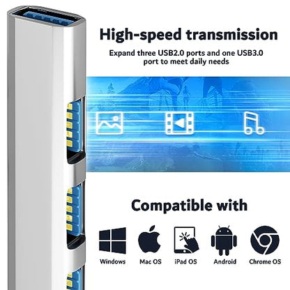 USB Hub, 3in1 Multi-Port - 1 USB 3.0 Port (Top) & 3 USB 2.0 Ports (Side) +2 USB C (Female) to USB 3.0 (Male) Adapters