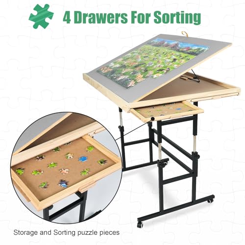 ALL4JIG 1500 Piece Puzzle Table with Legs, 24.53"x33.19"Adjustable Puzzle Table, 3-Tilting-Angle Portable Wooden Puzzle Board with 4 Drawers&Cover,Drafting&Laptop Table for Couch,for Lego Building