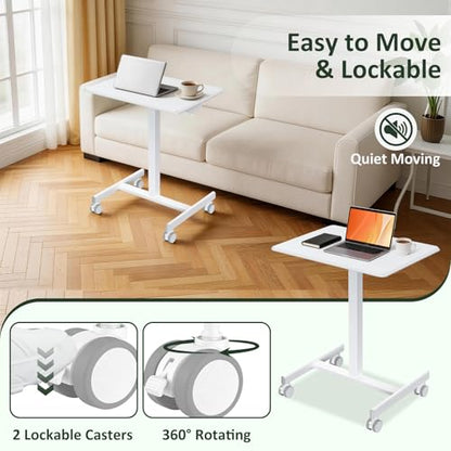 Mobile Standing Desk Adjustable Height, Rolling Sit-Stand Laptop Desk with Lockable Casters, Portable Compact Computer Table for Home Office Dorm, White - color: Classic White