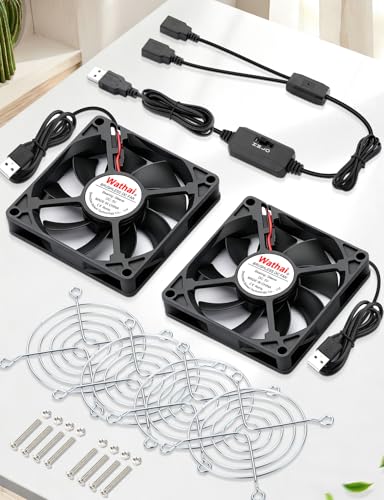 Wathai 2PCS 80mm x 15mm Small USB Fan, USB Cooling Fan 2 in 1 for AV Receiver Flat Panel Xbox DVR PS4 PS5 Router TV Box Computer Cabinet Cooler - size: 80x15mm (5V)