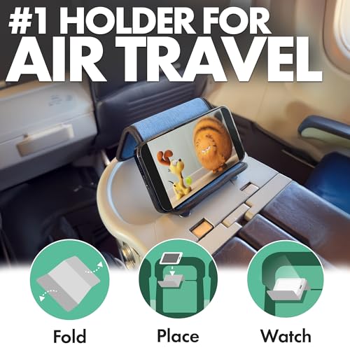 Airplane Phone Holder - Foldable Phone Stand for Plane Travel | Blue Denim,Tabletop Mount Desk, Plane Tray Seat back, Treadmill, Fits iPhone Cell Phone, 9 x 4.3 in - color: Denim, size: Large
