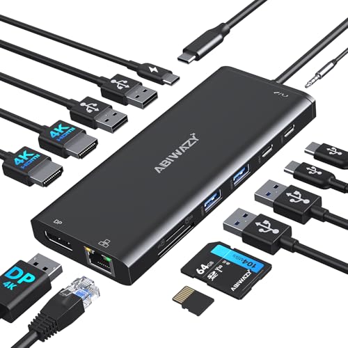 USB C Docking Station 3 Monitors USBC Hub Laptop Dual Monitor Multi Adapter | Type USB C Dock Dongle,USBC to 2 HDMI,4K DisplayPort,PD Charging,Ethernet,7 USB-C/A Ports,SD/TF,Audio for Dell/HP/Lenovo