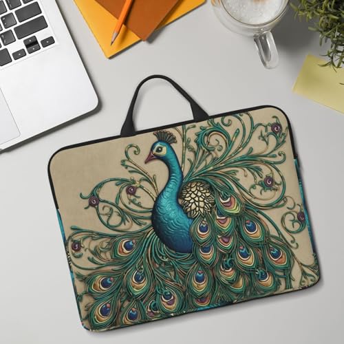 14 Inch Laptop Sleeve Case Waterproof Lightweight Laptop Case Bag Peacock Travel Laptop Bags With Handle Briefcase Messenger Bag For Women Men