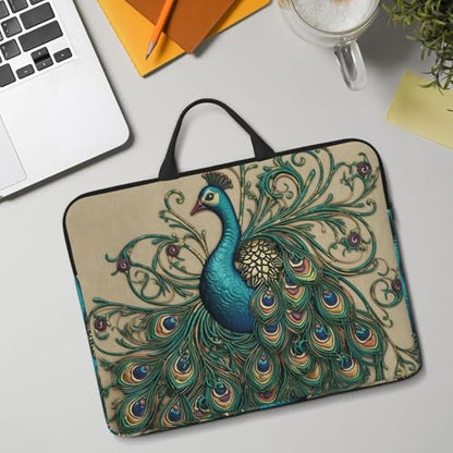 14 Inch Laptop Sleeve Case Waterproof Lightweight Laptop Case Bag Peacock Travel Laptop Bags With Handle Briefcase Messenger Bag For Women Men
