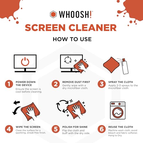 WHOOSH! Screen Shine Duo XL - Screen Cleaner Spray and Wipe for Eyeglasses, Phone & Laptop - Removes Fingerprints - Includes 3.4 oz + 1 oz Leak-Free Bottles & 2 Microfiber Cloths for Home & Travel - size: 4.4 Fl Oz (Pack of 1)