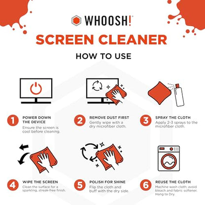 WHOOSH! Screen Shine Duo XL - Screen Cleaner Spray and Wipe for Eyeglasses, Phone & Laptop - Removes Fingerprints - Includes 3.4 oz + 1 oz Leak-Free Bottles & 2 Microfiber Cloths for Home & Travel - size: 4.4 Fl Oz (Pack of 1)