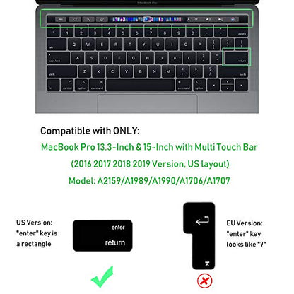ProElife Keyboard Cover for MacBook Pro with Touch Bar 13/15 Inch A2159 | Clear, Ultra-Thin (0.13 mm), TPU Protective Skin, Dust-proof, Precision Molded, Quiet Typing, Washable & Reusable - color: Clear