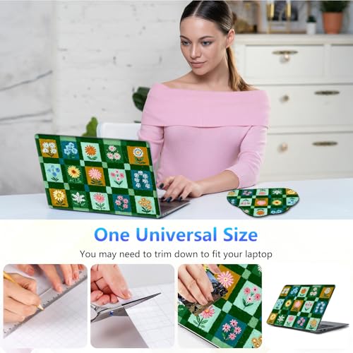 Laptop Skin Sticker Decal 15-15.6 Inch with Cute Mouse Pad, Universal Reusable Vinyl Sticker for 12.1 13 13.3 14 15.4 Inch Netbook and Notebook PC, Green Small Flowers - color: Green Small Flowers