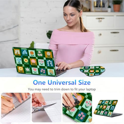 Laptop Skin Sticker Decal 15-15.6 Inch with Cute Mouse Pad, Universal Reusable Vinyl Sticker for 12.1 13 13.3 14 15.4 Inch Netbook and Notebook PC, Green Small Flowers - color: Green Small Flowers