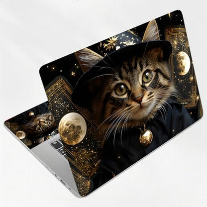 Fortune Teller Cat Universal Laptop Skin Sticker 3PCS, Protective Decal Trim-to-Fit 11.6" 13.3" 14" 15.6" Laptop Vinyl Cover, Removable Anti-Scratch Computer Decal Protector - color: Fortune Teller Cat