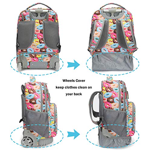 Tilami Rolling Backpack 19 inch with Lunch Bag Wheeled Laptop Backpack, Doughnut - color: Doughnut