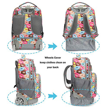 Tilami Rolling Backpack 19 inch with Lunch Bag Wheeled Laptop Backpack, Doughnut - color: Doughnut