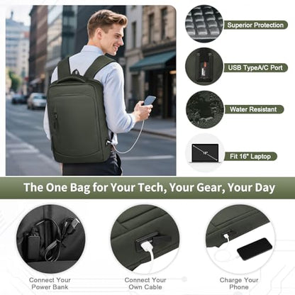 Small Inch Laptop Backpack with USB A/C Port, Slim Water-Resistant Computer Backpack for Work, College and Travel, Gray - color: Green