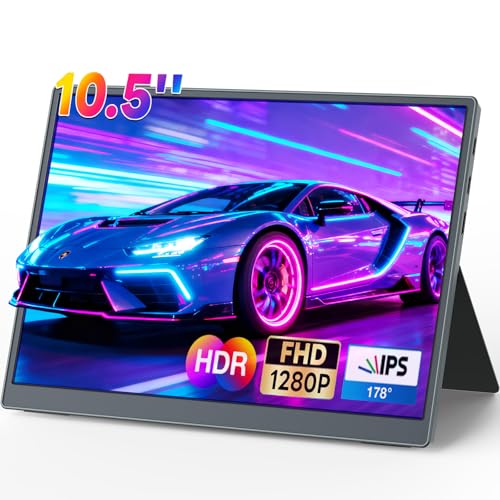 Portable Monitor 10.5 inch 1280P 420 Nits100% sRGB Ultra-Slim Travel Monitor, HDR 16:10 Display with Adjustable Stand &Speakers USB-C HDMI, External Monitor for Laptop PC Phone - size: 10.5 inch