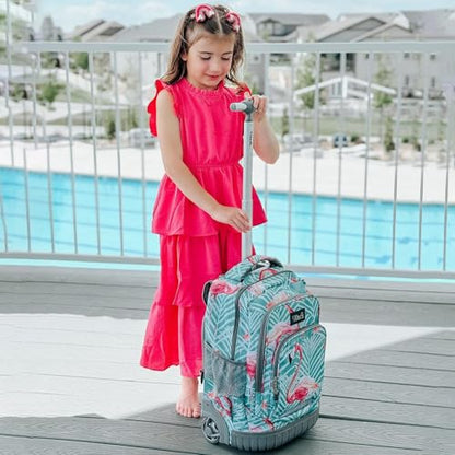 Tilami Kids Rolling Backpack 18 inch Boys and Girls Laptop Backpack, Flamingos - color: Flamingos
