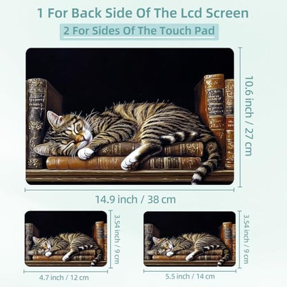 Universal Laptop Skin Decal, 3-Piece Vinyl Protector for 12 13 14 15.6" Notebook, Waterproof Anti-Scratch, Easy Trim & Bubble-Free Finish, Cat Lies on the Shelf - color: Cat Lies on the Shelf