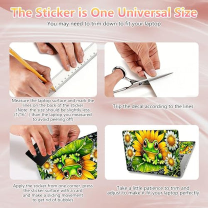 Laptop Skin Sticker Decal 12" 13" 13.3" 14" 15" 15.6",Waterproof Scratch Resistant Vinyl,Reusable Easy to Apply,for MacBook HP Dell Notebooks Netbooks Laptop,2 Wrist Pads,Cute Frog Floral - color: Cute Frog Floral