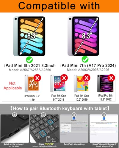 EAMPANG Case with Trackpad Keyboard for iPad mini 7th(A17 Pro, 2024)/6th Generation 8.3 inch,7-Color Backlit Wireless Keyboard Magnetic Detachable Multi-Angle Stand Cover for iPad mini 6 7 Black - color: Black