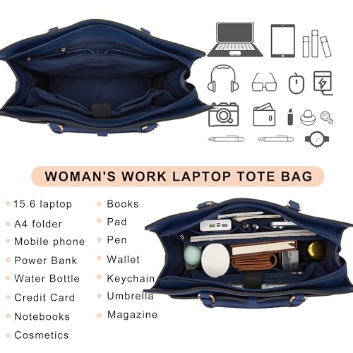 YZAOLL 15.6 Inch Laptop Bag for Women Work Tote Briefcase for Teacher Purse - color: Darkblue