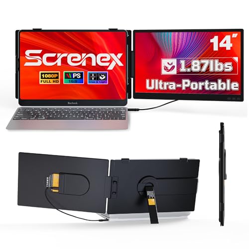 Laptop Screen Extender 0.27" Ultra-Thin, 14" FHD 1080P IPS Lightweight Dual Portable Monitor, USB-C/HDMI Plug & Play for 13-17" Laptops, Travel screen compatible with Windows/Mac/Chrome/Switch/Android - size: 14 inch Screen