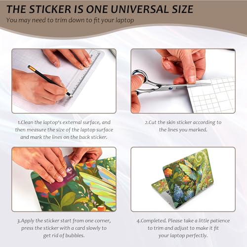 Laptop Skin 12.1-15.6 inch Removable Universal Reusable Laptop Sticker Decal,Waterproof No Residue Vinyl Cover,Scratch-Resistant Cuttable Full Wrap Sticker for Notebook, Green Bird Hummingbird Floral - color: Green Bird Hummingbird Floral