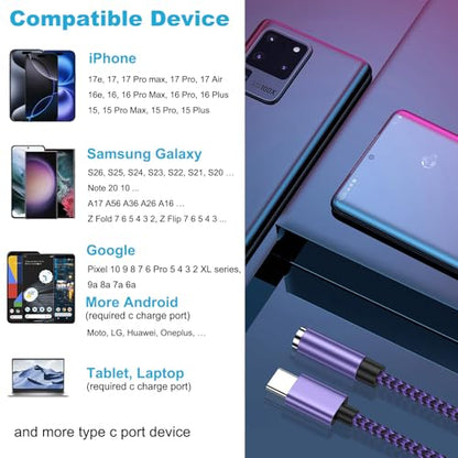 for iPhone 16e 17e 16 17 Pro Max Air, Headphone Earphone Jack Adapter for iPhone 16 Plus, 15, 15 Pro, 15 Pro Max, 15 Plus, USB C to 3.5mm Headset Earbud Audio Adapter for Samsung Galaxy S25 Edge Ultra - color: Purple