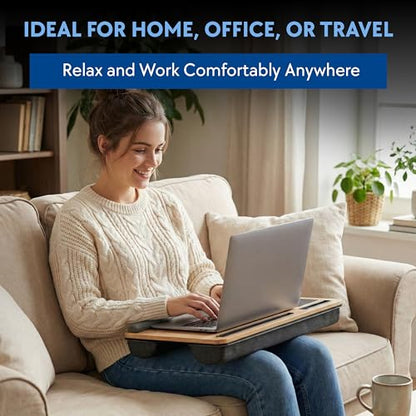 Lap Desk with Soft Cushion – Portable Laptop Desk for Bed, Couch & Home Office, Removable Mouse Pad & Anti-Slip Strip for 17 inch Laptop (Large, Wood and Black) (Black)