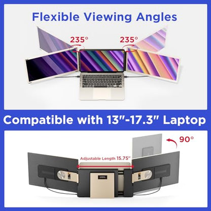 Maxfree S6 Laptop Screen Extender, 15.6'' 1080P Monitor Extender, 11 Display Modes, Plug & Play, Detachable Screen Triple Monitor for Laptop 13"-17.3", Compatible with Mac/Windows/Android/Switch, Gold - style: S6