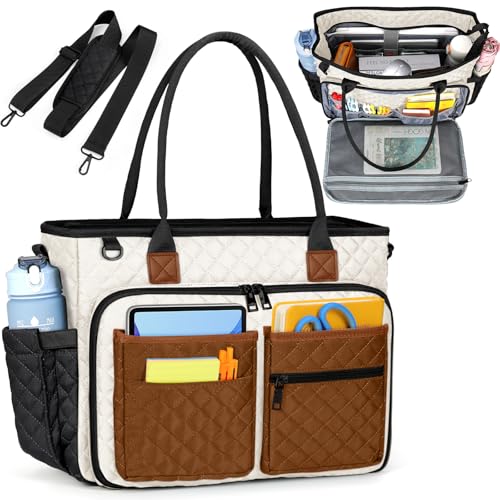 RAINSMORE Teacher Tote Bag 15.6 inch Laptop Bag for Women Work Bags Laptop Tote Nurse Bag Professional Computer Messenger with Insulated Pocket, Laptop Briefcase for Office, College,Black-white-brown - color: Black-white-brown, size: 15.6 inch