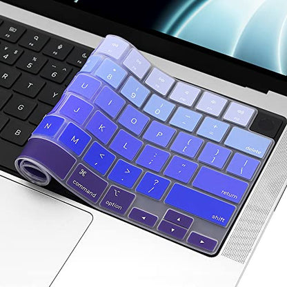 ProElife Keyboard Cover Skin for MacBook Air 13/15 Inch M5 M4, Ombre Blue | US Enter, Ultra Thin (0.26 mm), Silicone Protective Skin, Easy to Apply, Washable & Reusable, Dust-proof, Precision Molded - color: Ombre Blue