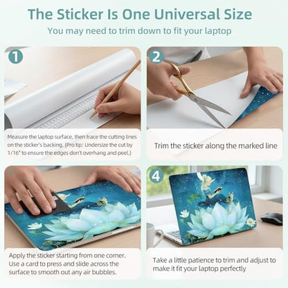 Universal Laptop Skin Decal, 3-Piece Vinyl Protector for 12 13 14 15.6" Notebook, Waterproof Anti-Scratch, Easy Trim & Bubble-Free Finish, Girl in Blue Dress Sitting on the Flower - color: Girl in Blue Dress Sitting on the Flower