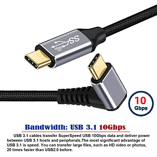 cablecc Type-C USB-C Male 90 Degree Up Down Angled to Male USB3.1 10Gbps 100W Data Cable for Laptop Phone 200CM - style: UP Angled-200CM