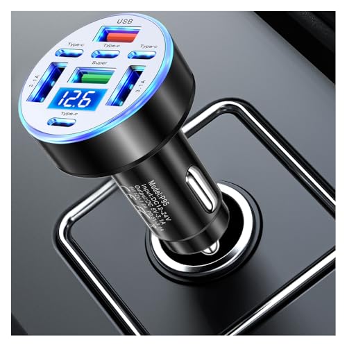 8 Port Type-C & USB Car Charger Adapter with 25W Fast Charging,12/24V Car Cigarette Lighter USB Charger with Voltage Display & Flexible Light,Upgraded Fast Cars Chargers - color: 8 Port Black