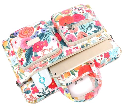 Laptop Shoulder Bag15.6inch women men Waterproof 16inch Computer Bags Women Business Office Work Bag Briefcase 14 inch case - color: Garden Rose