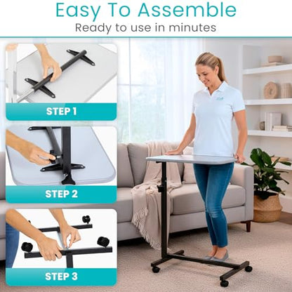 Vive Overbed Hospital Bed Table for Home Use - Adjustable Swivel Wheels | Tray for Over Bed - for Medical Bedside Chair - Adjustable Height, Tilt Top for Reading, Laptop, Bedridden, Elderly, Seniors - style: Compact