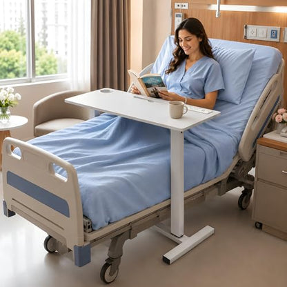 Naomi Home Adjustable Overbed Table with Charging Station, Rolling Hospital Bedside Table with Wheels, Height Adjustable Bed Desk for Laptop, Meals & Recovery Care White - color: White