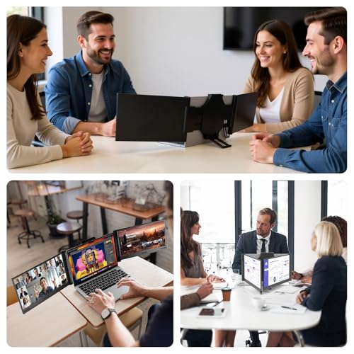 Laptop Screen Extender 14 inch Laptop Monitor Extender 1080P IPS, Triple Portable Monitor for Laptops 13-17.3" with USB-C DP/HDMI Port, Plug-Play Portable Screen for Windows/Mac/Chrome/Android