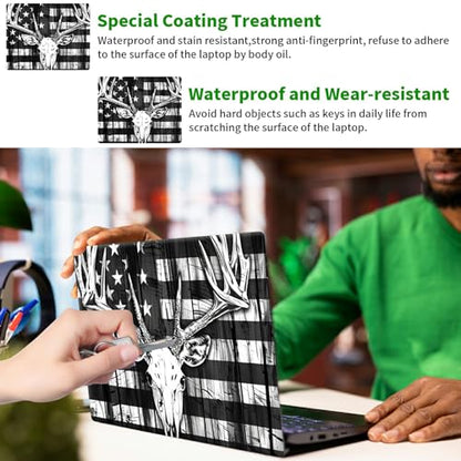 Laptop Skin Sticker Decal, Universal Protective Cover Fit 12 13 14 15.6 Inch Notebook, Reusable Water-Resistant Vinyl Decal w/ 2 Wrist Pads for Business Travel Office, Grey National Flag Deer - color: Grey National Flag Deer