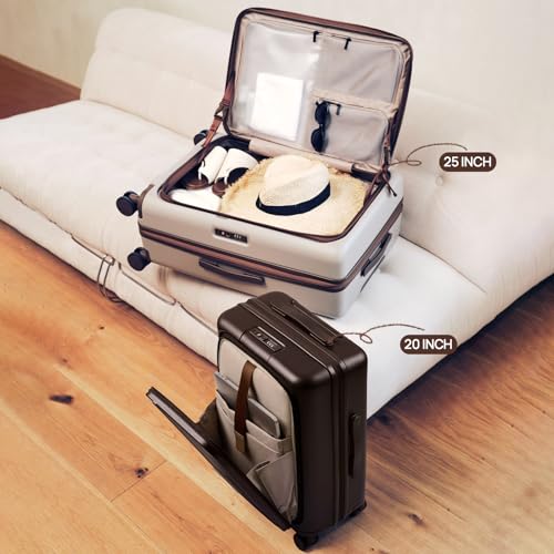 NINETYGO Medium Checked Luggage 25 Inch, Flat Top Opening Check In Luggage with Cup Holder, Expandable, Coffee-Infused PC Hard Shell, Eco-Friendly, TSA Lock, 360° Spinner Wheels (Flat White) - color: 03-Oats Flat White, size: Checked 25-Inch (Top Opening,