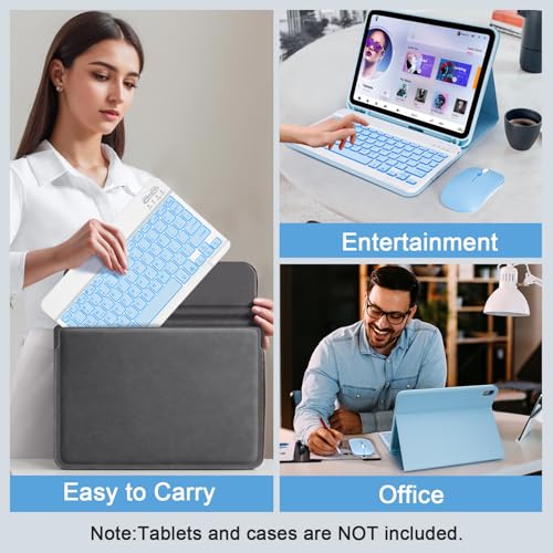 Wireless Keyboard And Mouse Combo, Rechargeable Bluetooth Keyboard & Mouse with 7 Color Backlit and 2.4 GHz Wireless USB Receiver, Compatible with Phone, iPad, PC, Laptop, Windows/iOS/Android, Blue - color: Blue+Backlight