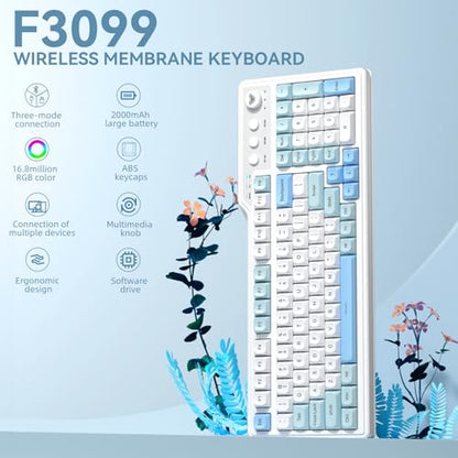 Aula F3099 Wireless Keyboard with Media Knob, Tri-Mode BT5.0/2.4GHz/USB-C Cute Creamy Keyboard with Number Pad, RGB Backlit Gaming Keyboard, Quiet Typing Computer Keyboards for Office Laptop/PC