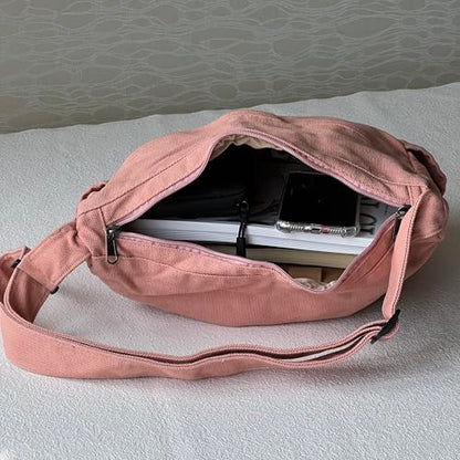 Large Canvas Messenger Bag with Multiple Pockets for Men and Women, Crossbody Shoulder Tote Hobo Laptop Bag - color: 5 - Pink