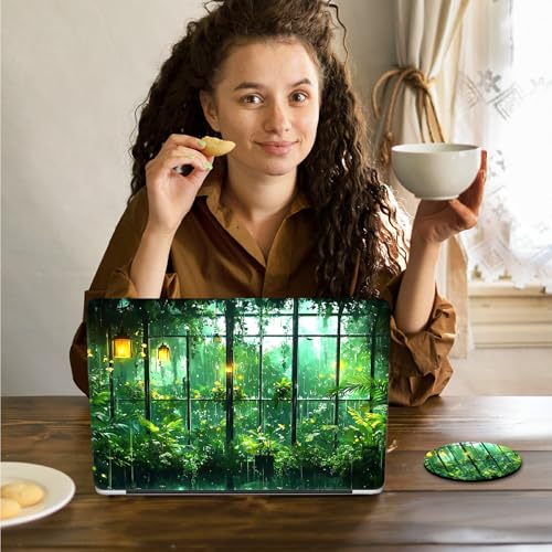 Laptop Skin Sticker Decal 15.6 Inch,12 13 13.3 14 15 15.6 in Laptop Netbook Skins for Notebook,Art Decal Removable Waterproof Scratch Resistant,Universal Vinyl Cover,Green Forest Window - color: Green Forest Window