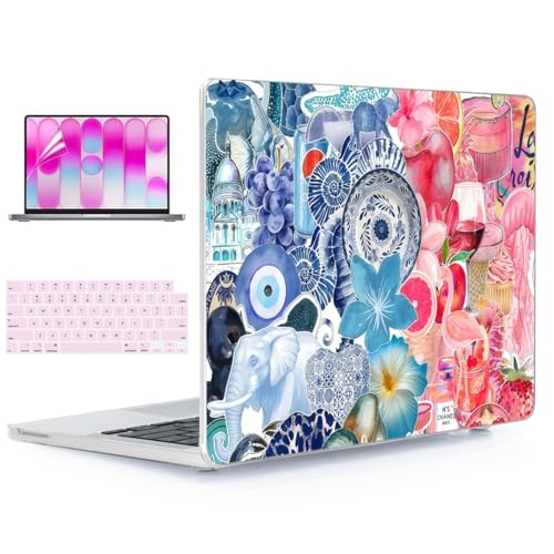 for MacBook Neo Case 13 inch 2026 A18 Pro (A3404), Anti-Scratch Protective Pattern Hard Shell Case, Trendy Laptop Cover with Keyboard Cover+Screen Film+Trackpad Film,Blue Pink Escape ﻿ - color: Blue Pink Escape
